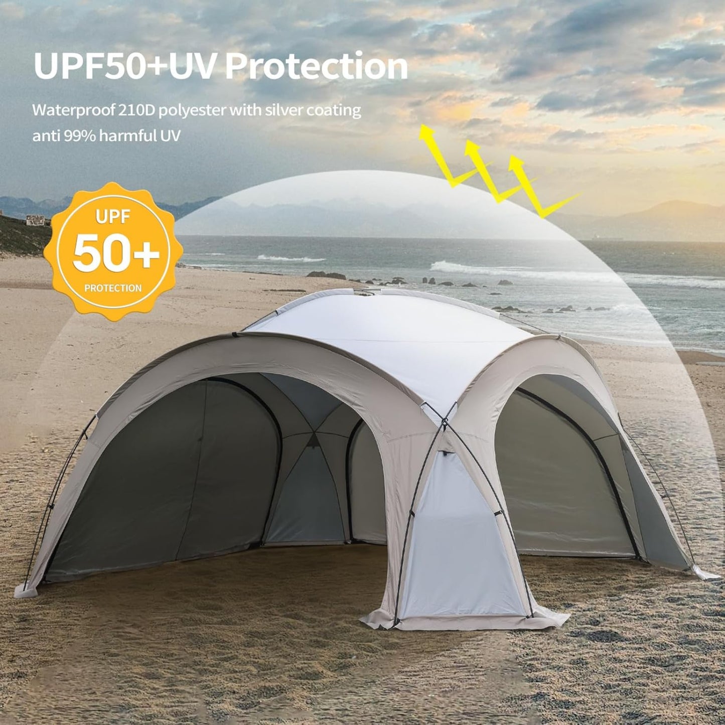 Outdoor Sunshade Shelter – Large 420×420×230cm, UPF50+ Waterproof Canopy Tent with 2 Side Walls for 8–10 People