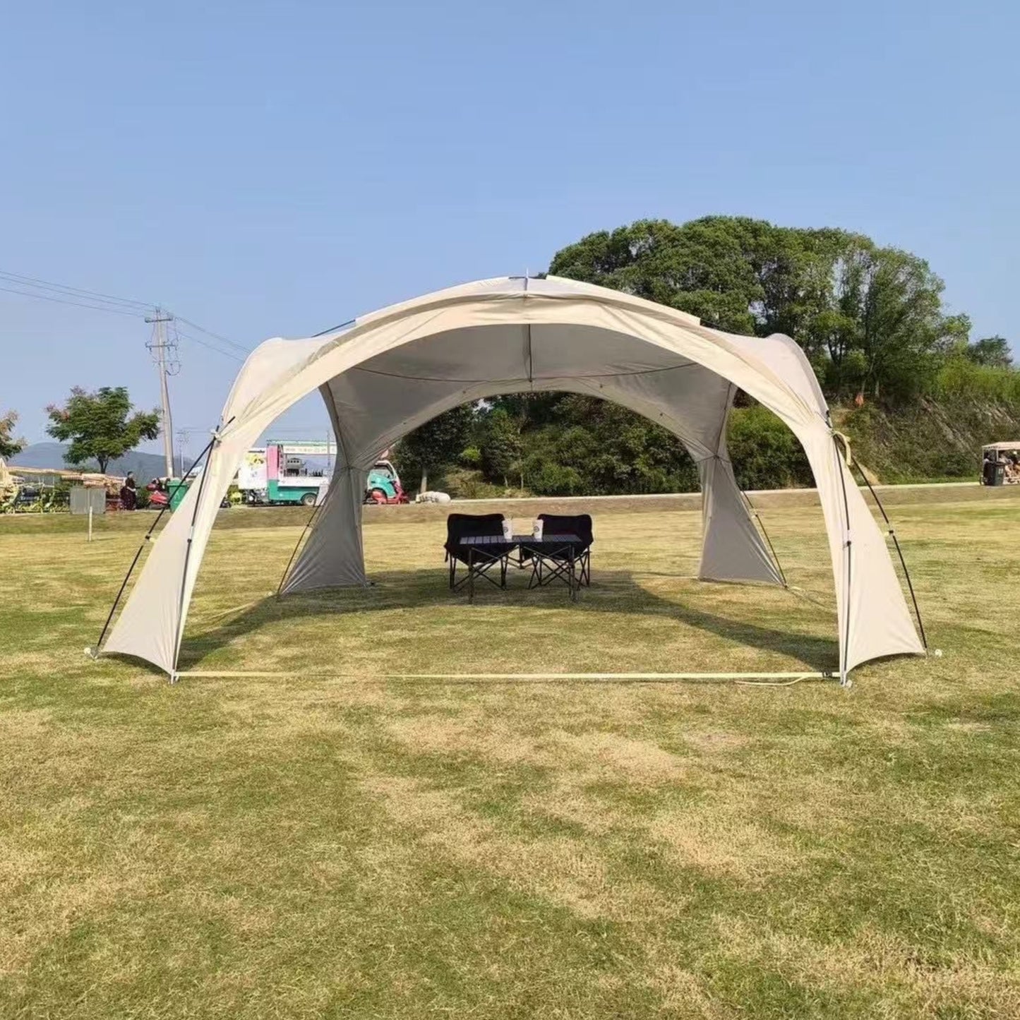 Outdoor Sunshade Shelter – Large 420×420×230cm, UPF50+ Waterproof Canopy Tent with 2 Side Walls for 8–10 People