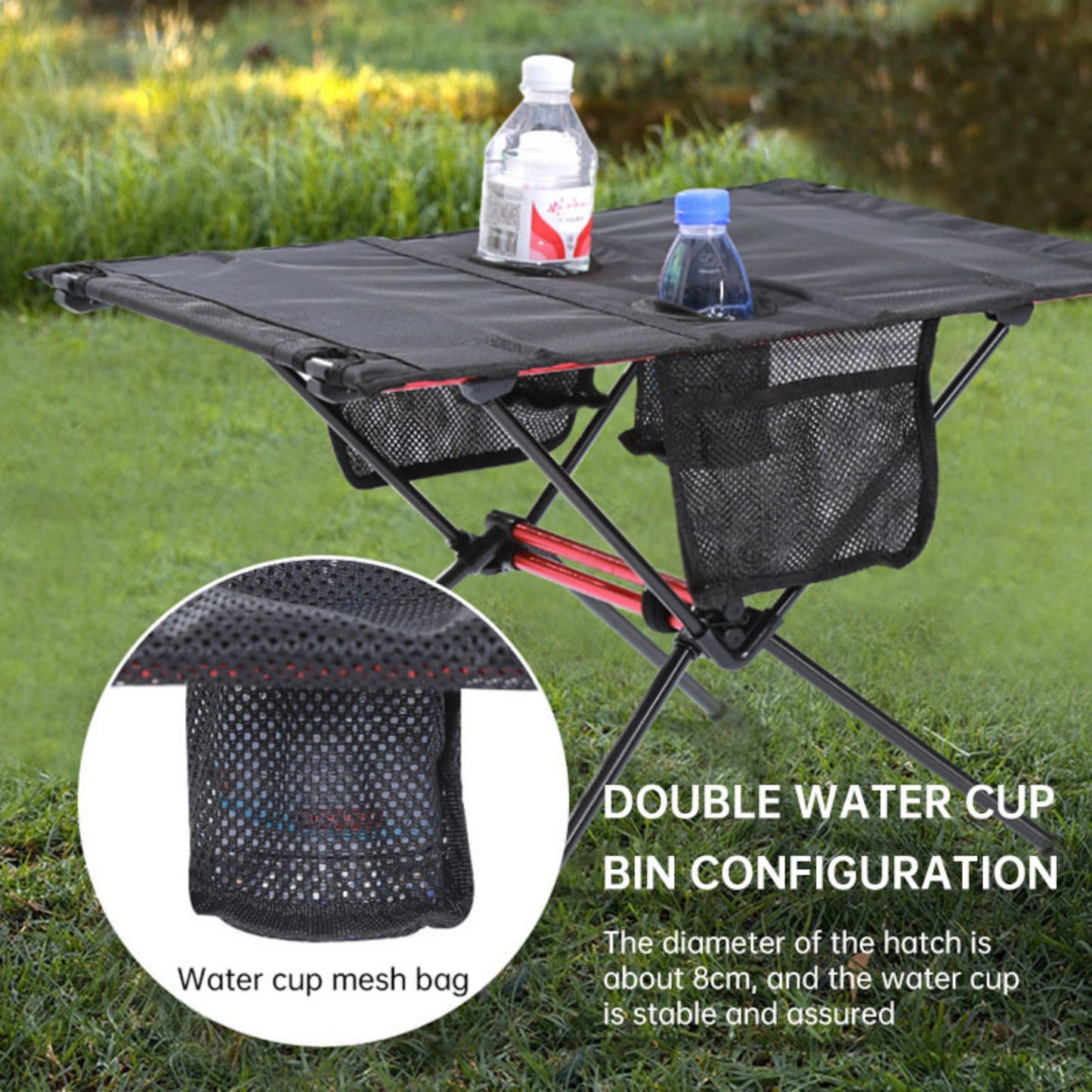 Portable Folding Camping Table with Mesh Storage & Cup Holders – Lightweight Aluminum Alloy Outdoor Table with Carry Bag