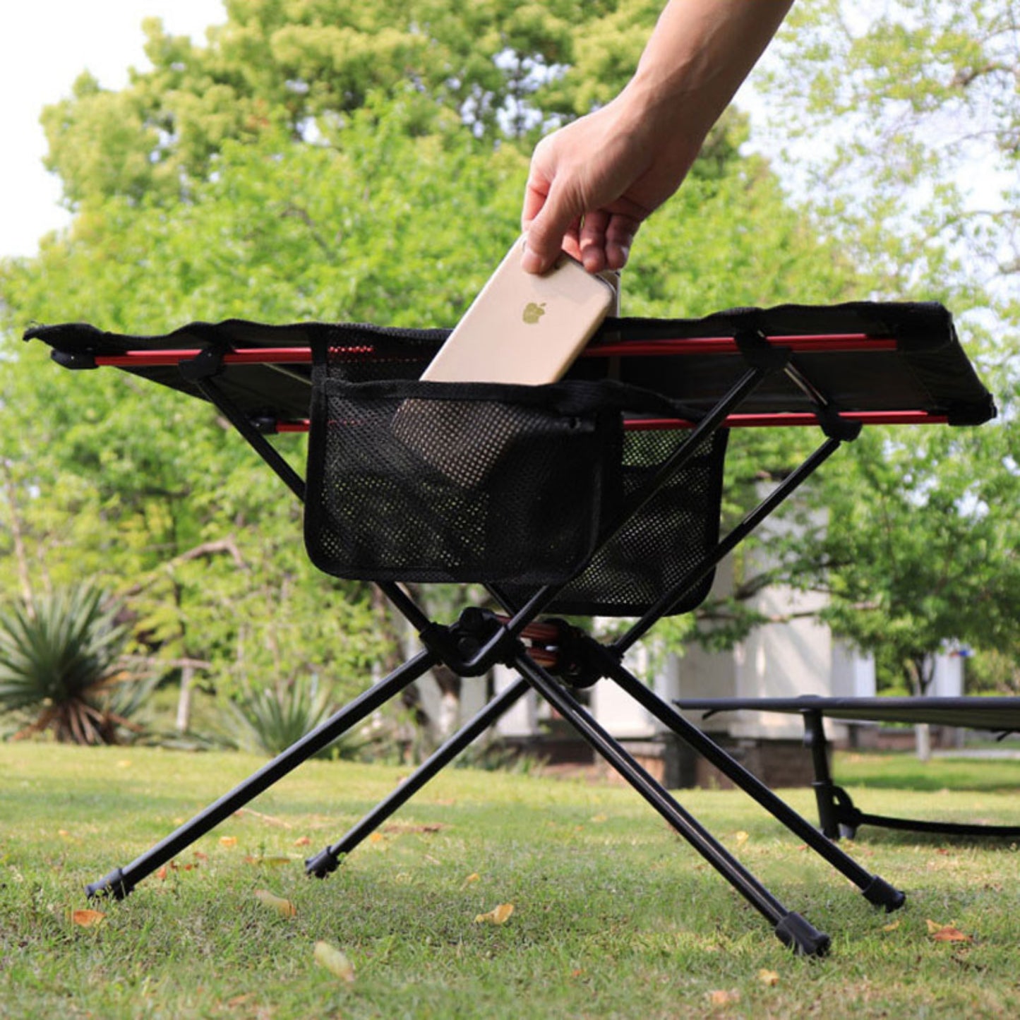 Portable Folding Camping Table with Mesh Storage & Cup Holders – Lightweight Aluminum Alloy Outdoor Table with Carry Bag