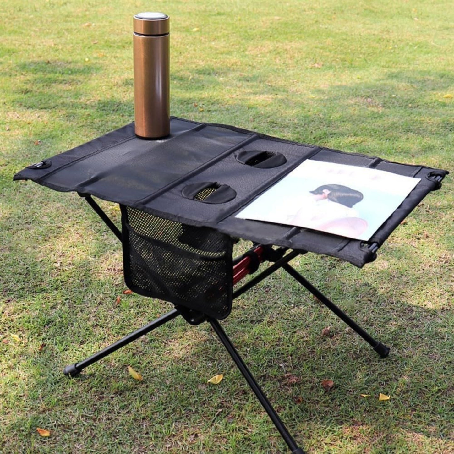 Portable Folding Camping Table with Mesh Storage & Cup Holders – Lightweight Aluminum Alloy Outdoor Table with Carry Bag