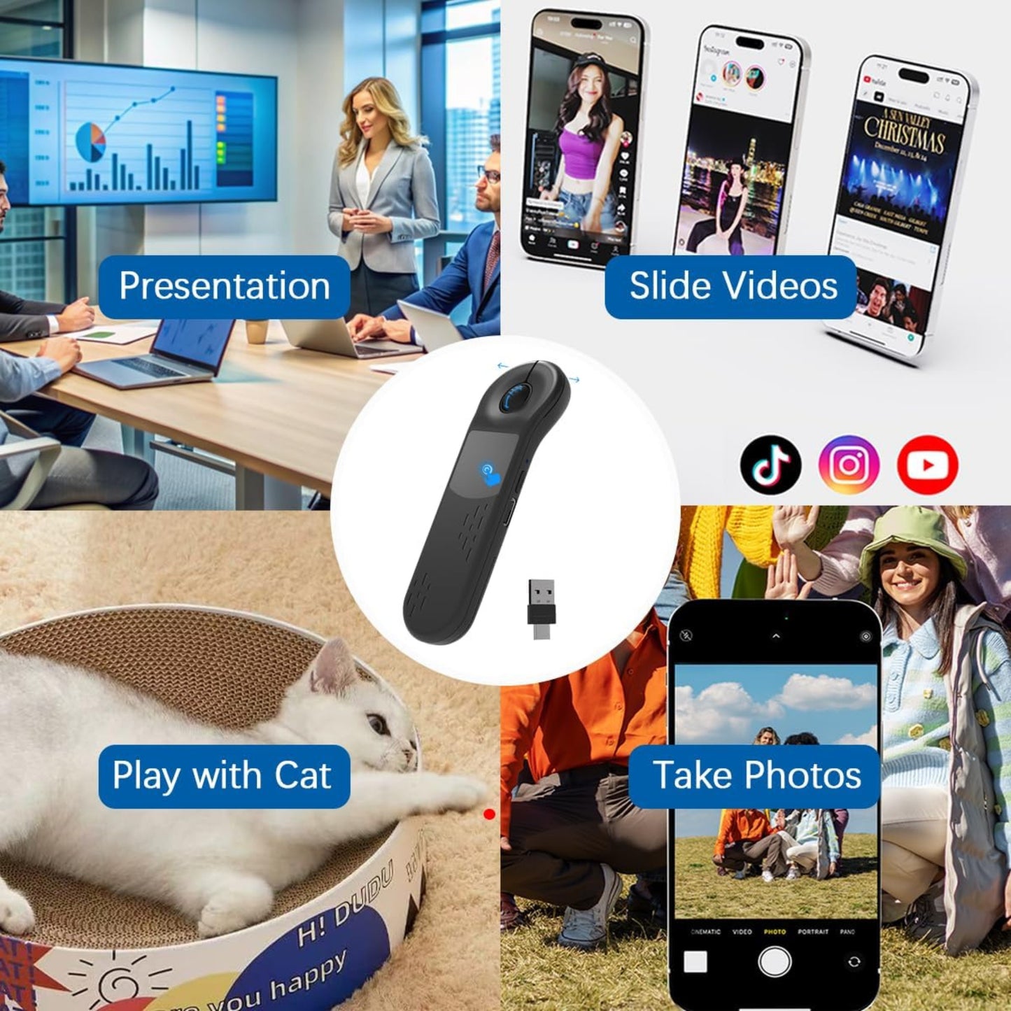 D13 Multi-Functional Air Laser Mouse – Wireless Bluetooth & 2.4G Remote Control, Presentation Clicker with Laser, Voice & Gesture Navigation