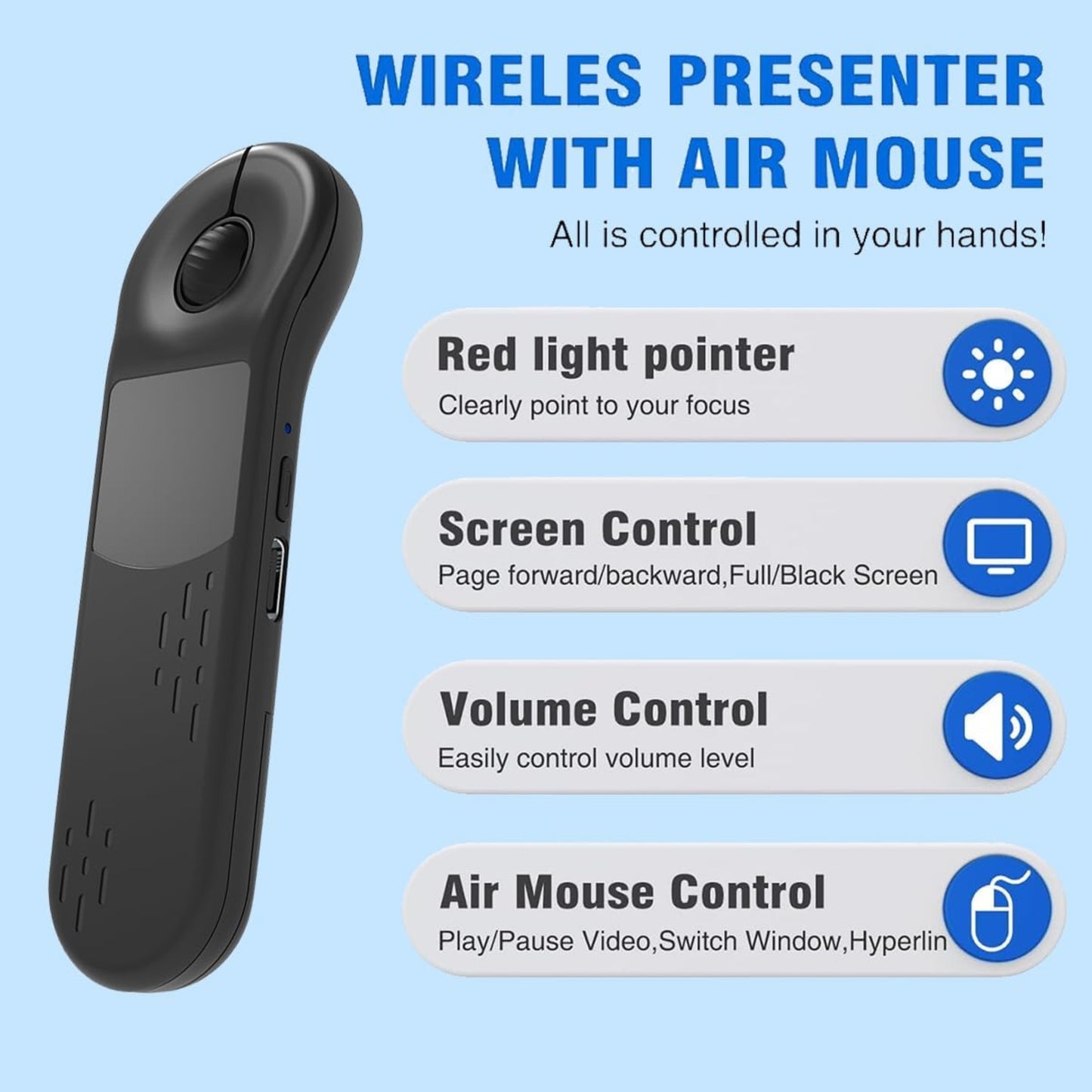 D13 Multi-Functional Air Laser Mouse – Wireless Bluetooth & 2.4G Remote Control, Presentation Clicker with Laser, Voice & Gesture Navigation