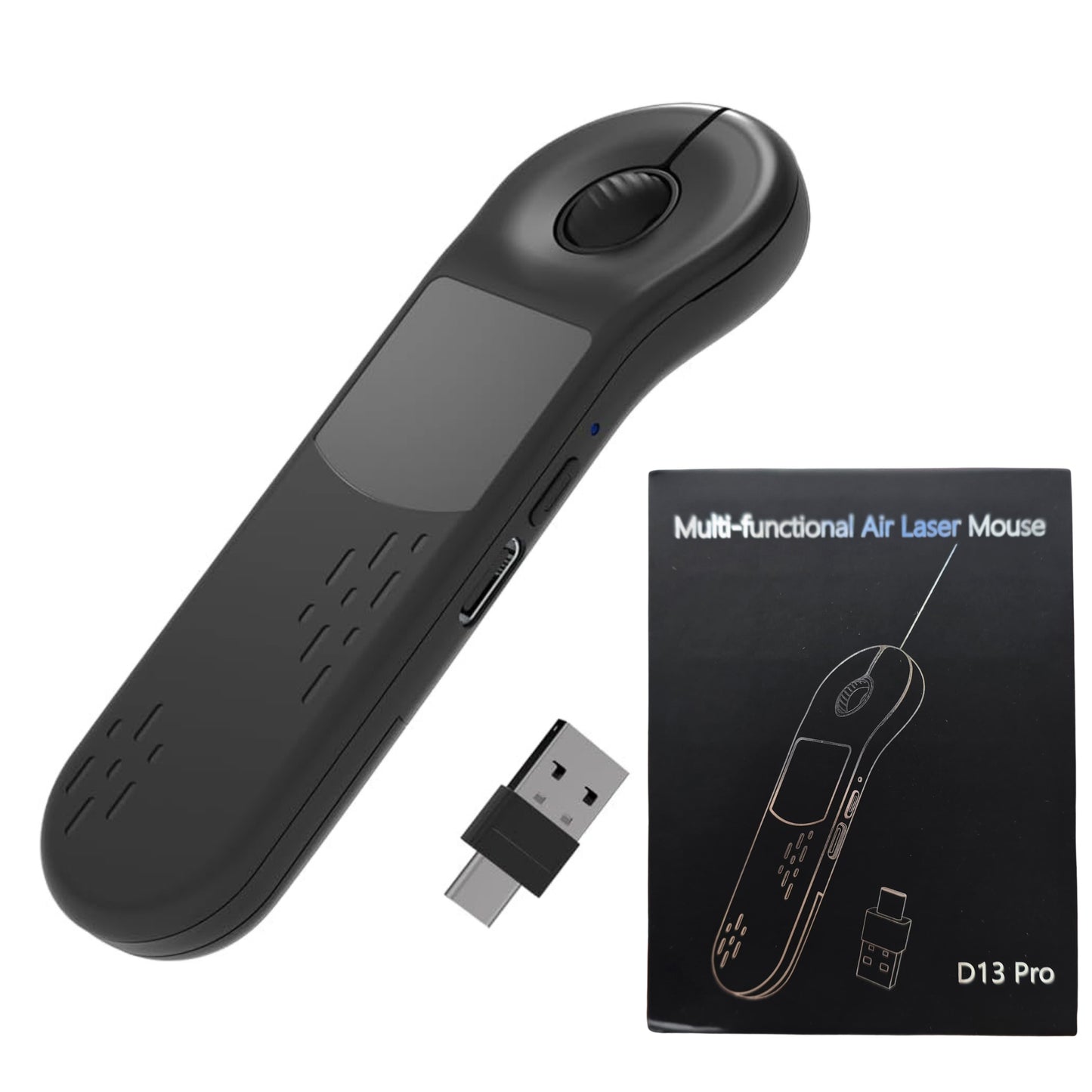 D13 Multi-Functional Air Laser Mouse – Wireless Bluetooth & 2.4G Remote Control, Presentation Clicker with Laser, Voice & Gesture Navigation