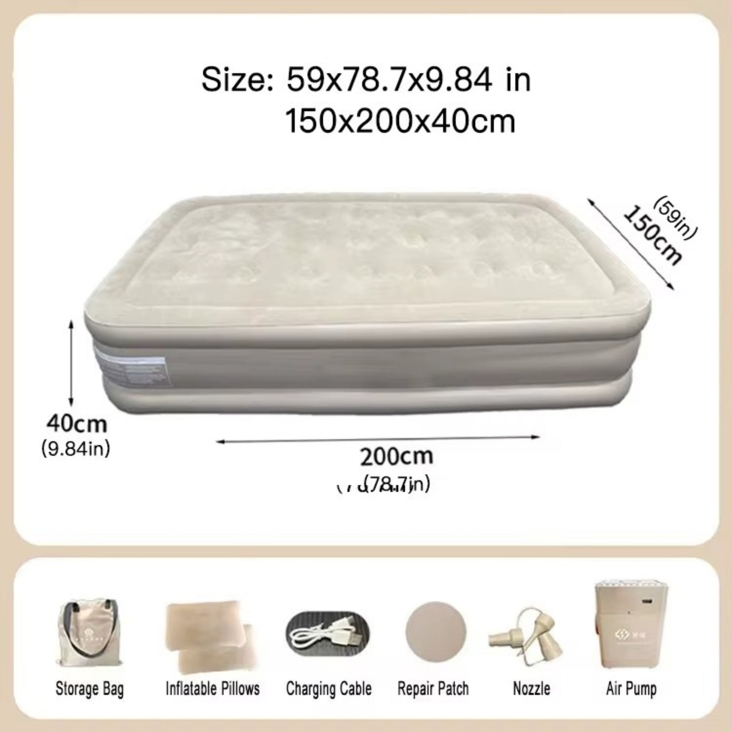 Portable Air Mattress – Single & Double | Built-in Pump, Waterproof Inflatable Bed for Home, Camping & Guest Use
