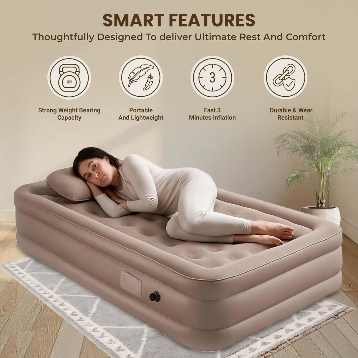 Portable Air Mattress – Single & Double | Built-in Pump, Waterproof Inflatable Bed for Home, Camping & Guest Use