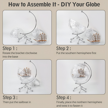 Transparent Illuminated World Globe with Sailboat – 8" Diameter Decorative Desktop Globe