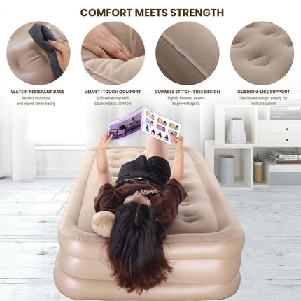 Portable Air Mattress – Single & Double | Built-in Pump, Waterproof Inflatable Bed for Home, Camping & Guest Use