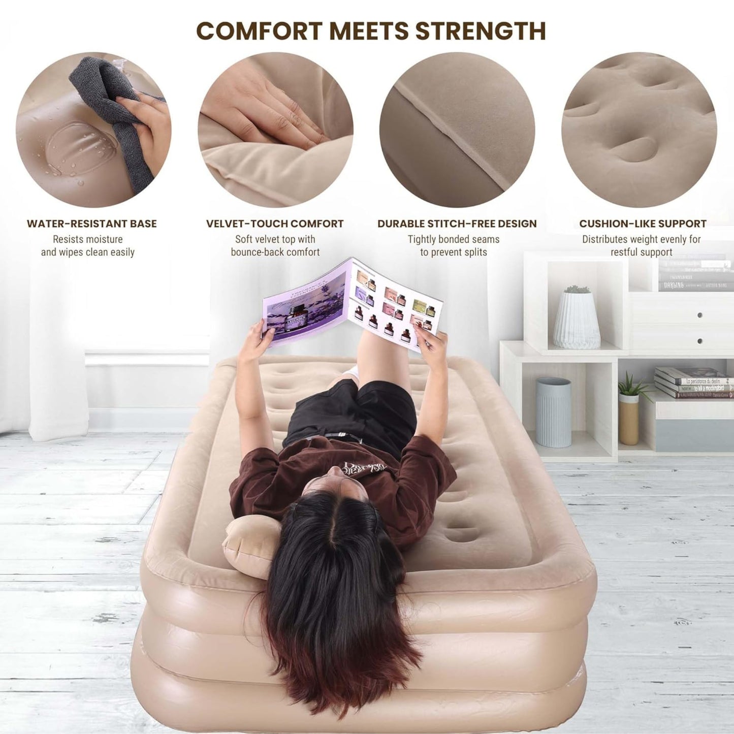 Portable Air Mattress – Single & Double | Built-in Pump, Waterproof Inflatable Bed for Home, Camping & Guest Use