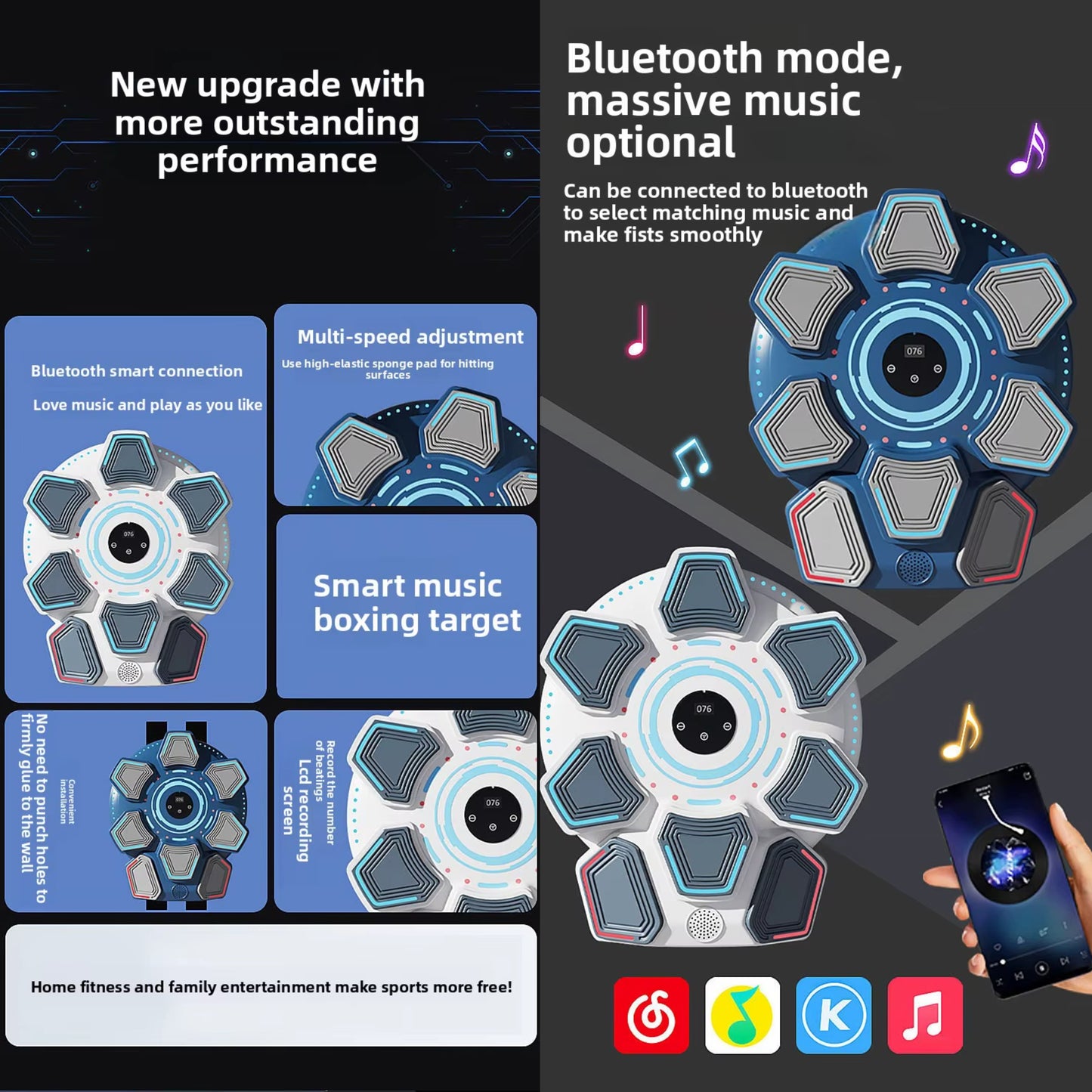 Smart Music Boxing Machine | Bluetooth Boxing Target with Music & LCD Counter – Home Fitness & Training Pad