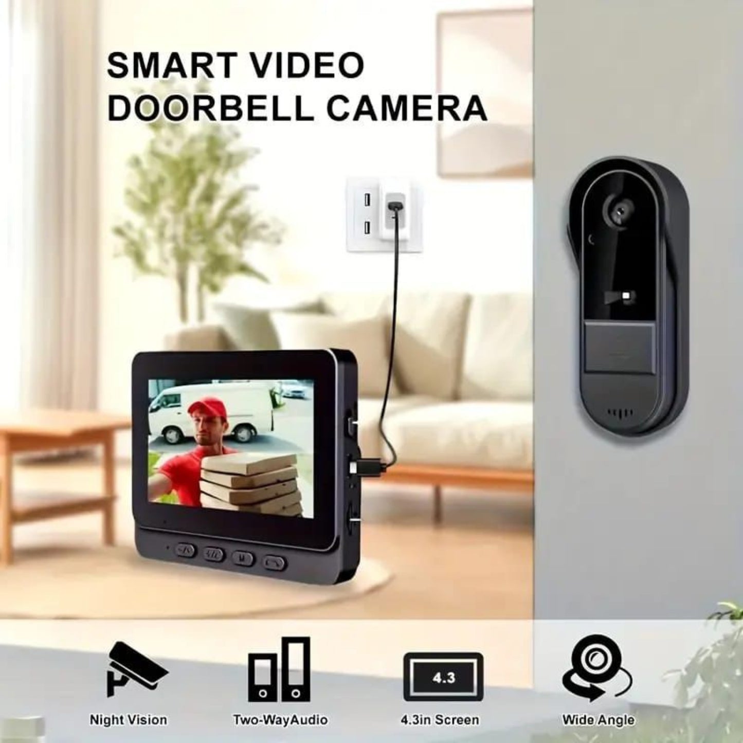SMART HOME Wireless Video Doorbell 1080P HD | 4.3" Screen, Two-Way Audio, IP65 Waterproof, No WiFi Required