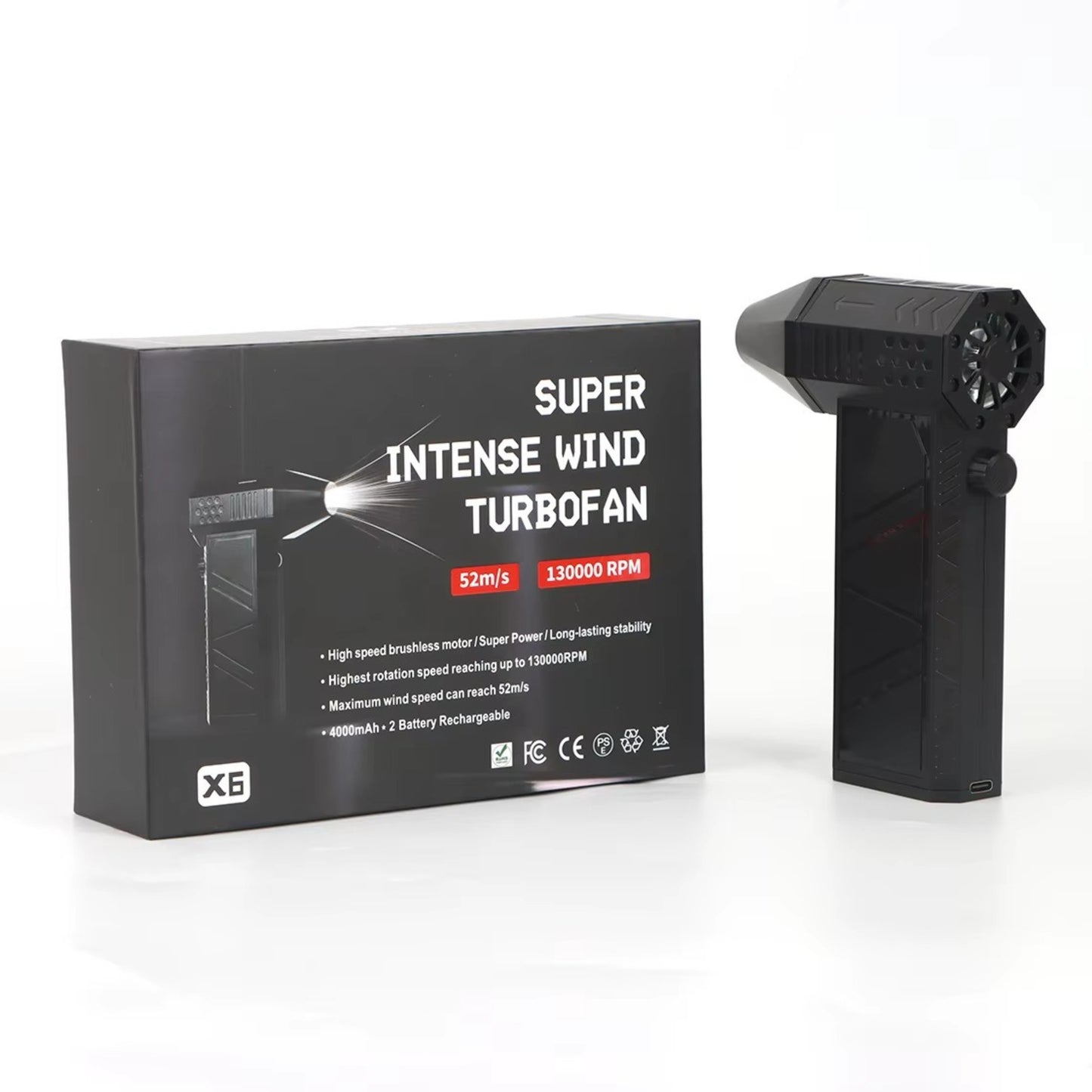Super Intense Wind Turbofan X6 | 130000RPM Portable Air Blower & Jet Duster for Car, Outdoor & Home Cleaning