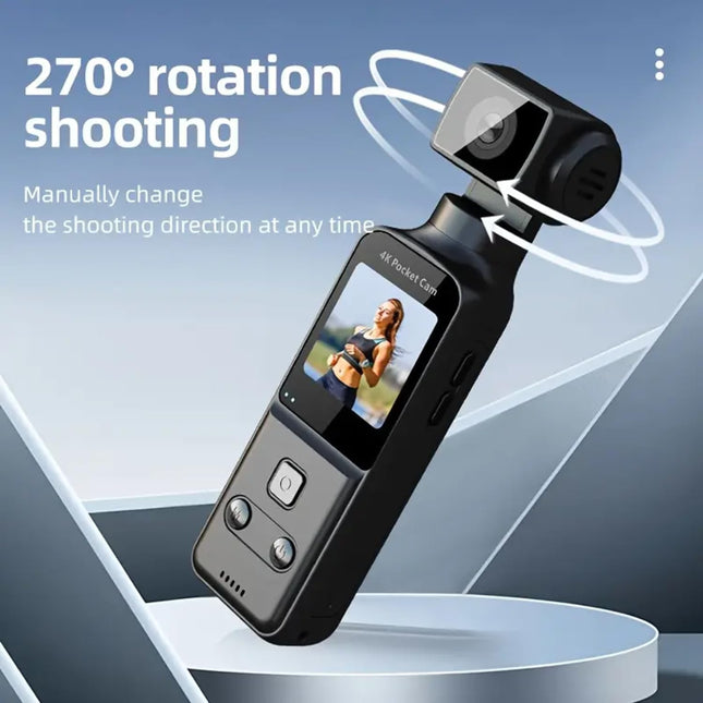 4K Body Camera with External Microphone | Mini Pocket Video & Audio Cam | 270° Rotating Lens, WiFi, Image Stabilization | Action Camera for Outdoor Sports, Travel & Law Enforcement