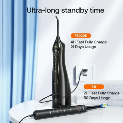 Bitvae E11-F5020E | 2-in-1 Electric Toothbrush & Cordless Water Flosser Combo | Rechargeable Waterproof Oral Care Kit with 5 Brush Modes, 3 Floss Modes, 4 Brush Heads & 4 Nozzles – Black