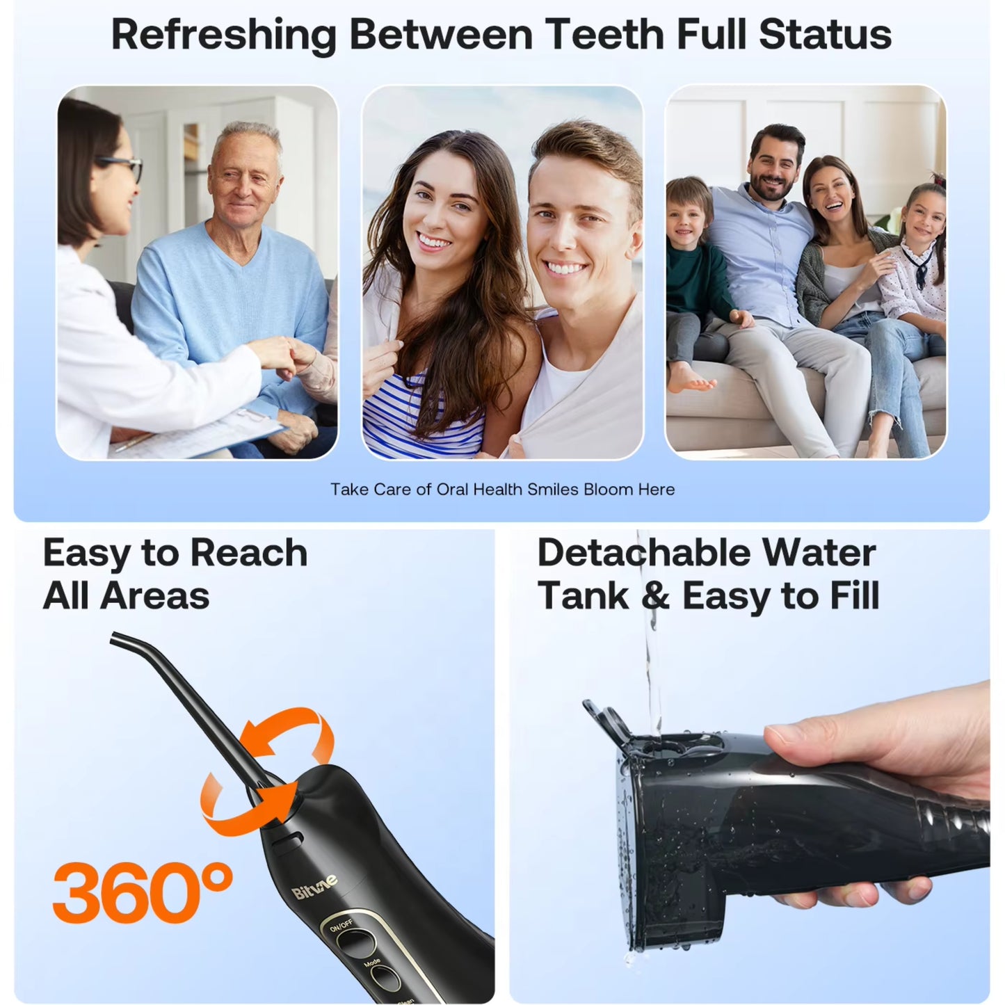 Bitvae E11-F5020E | 2-in-1 Electric Toothbrush & Cordless Water Flosser Combo | Rechargeable Waterproof Oral Care Kit with 5 Brush Modes, 3 Floss Modes, 4 Brush Heads & 4 Nozzles – Black