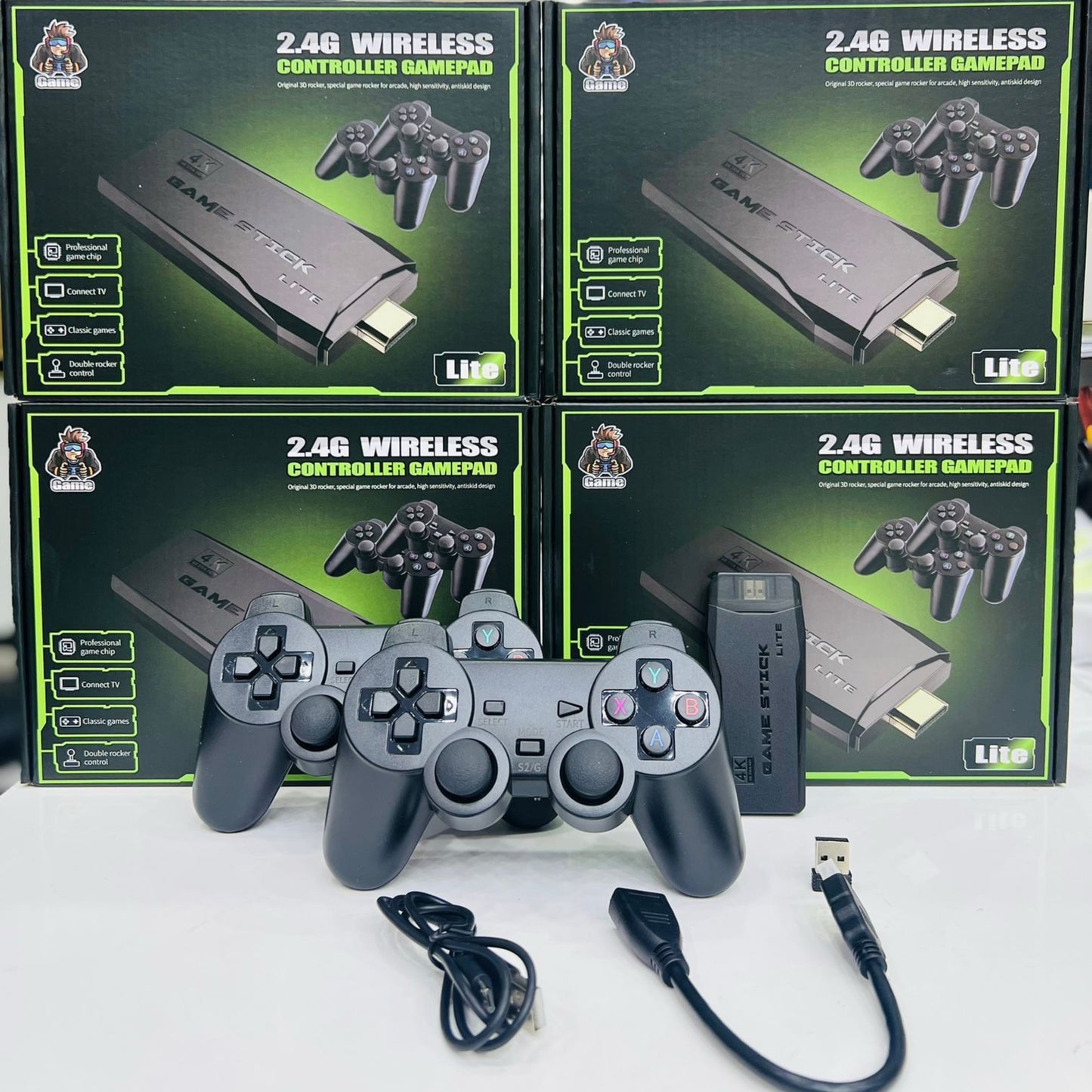 2.4G Wireless Retro Game Stick with Dual Gamepads | 4K HDMI Output | 25,000+ Built-in Games & 12 Classic Emulators