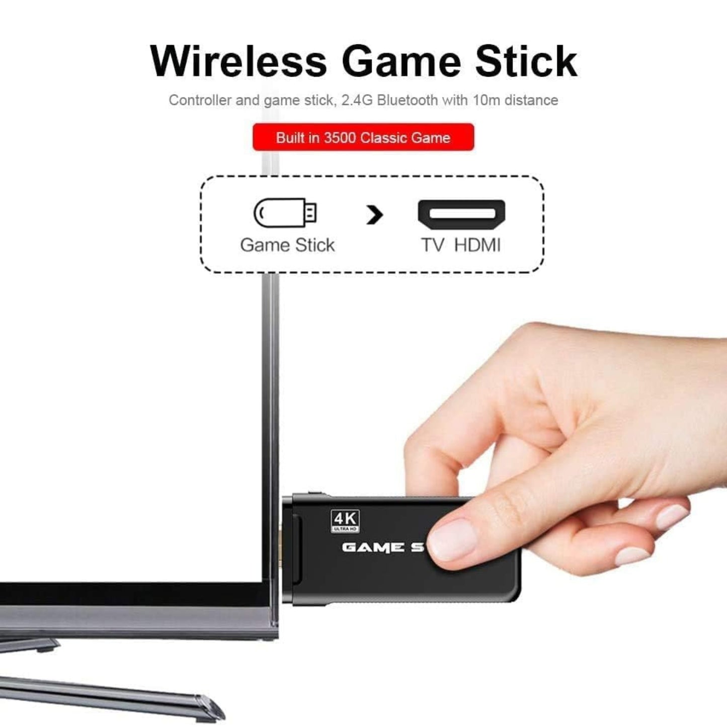 2.4G Wireless Retro Game Stick with Dual Gamepads | 4K HDMI Output | 25,000+ Built-in Games & 12 Classic Emulators