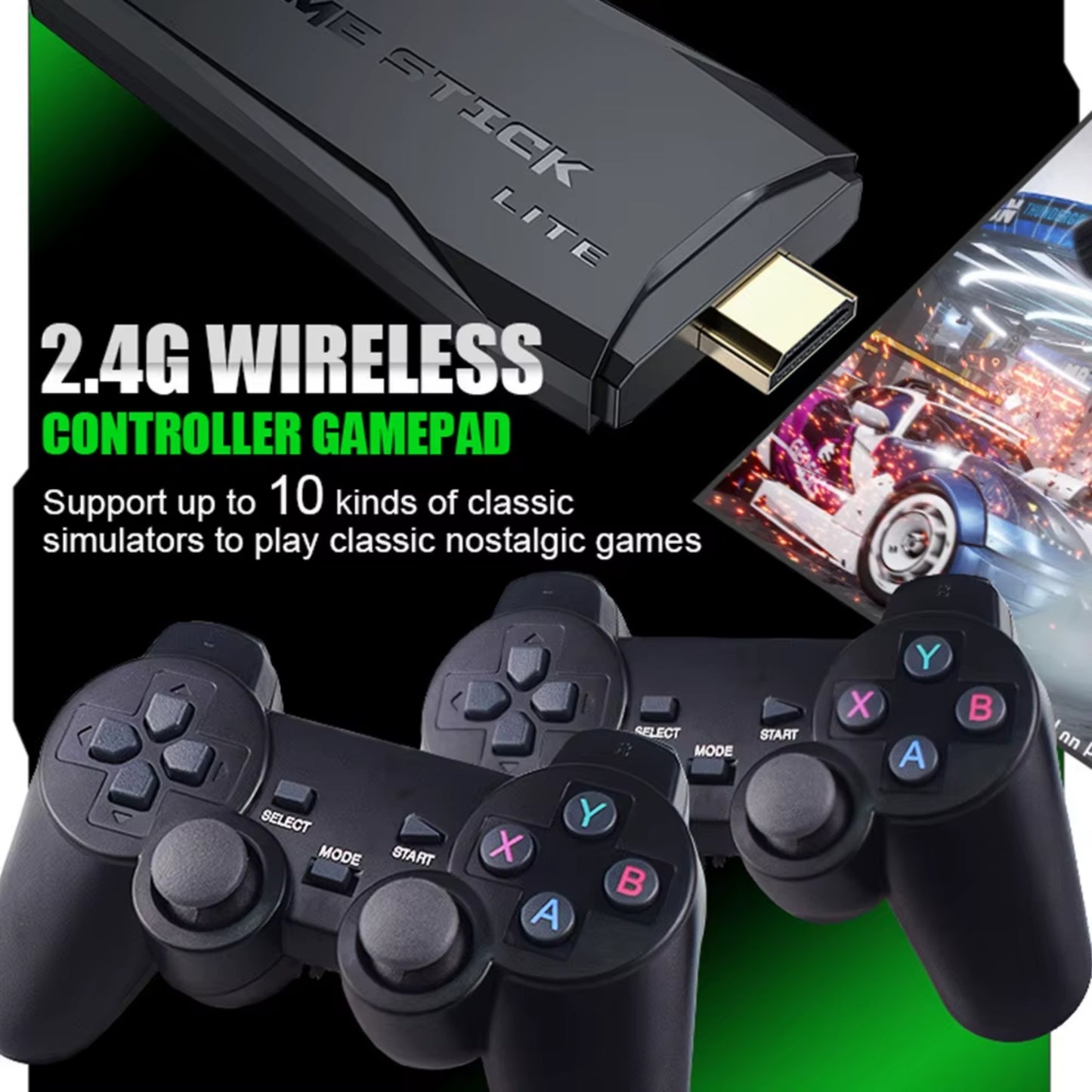 2.4G Wireless Retro Game Stick with Dual Gamepads | 4K HDMI Output | 25,000+ Built-in Games & 12 Classic Emulators