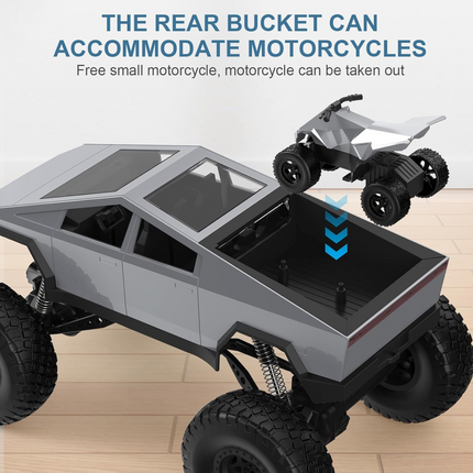 RC Cybertruck Monster Truck | 1:8 Scale, 4WD All-Terrain Vehicle with LED Lights and 2 Rechargeable Batteries