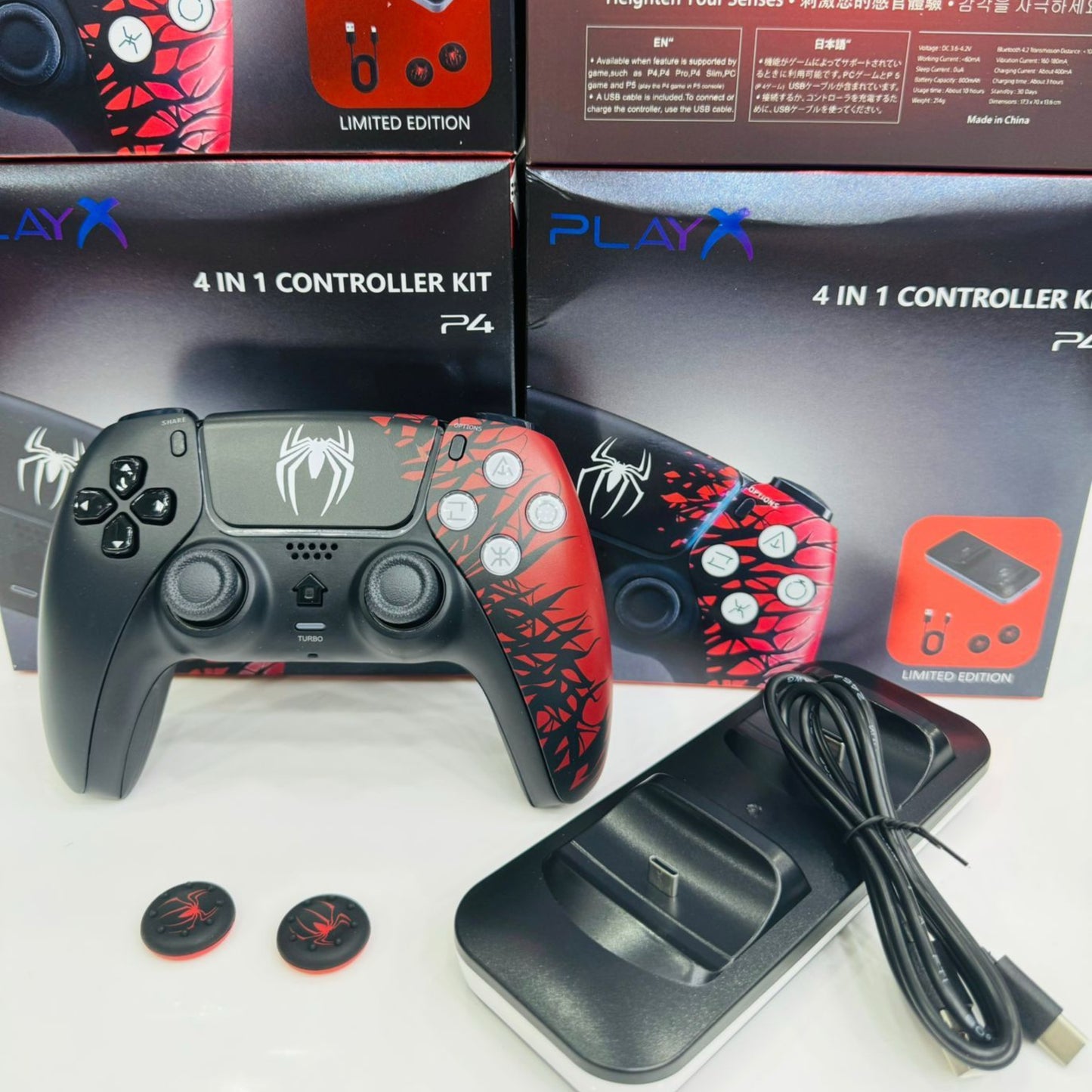 SUNDI DualSense Spider-Man Design Wireless Controller for PS4 | Limited Edition PLAYX 4-in-1 Kit