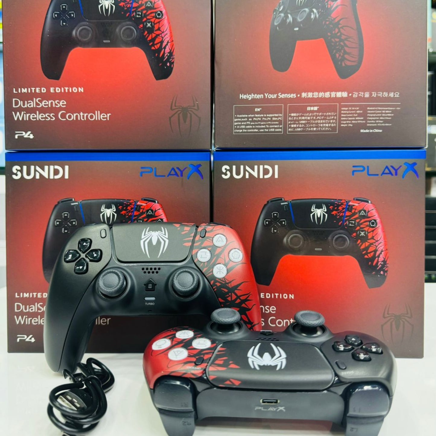 SUNDI DualSense Spider-Man Design Wireless Controller for PS4 | Limited Edition PLAYX 4-in-1 Kit
