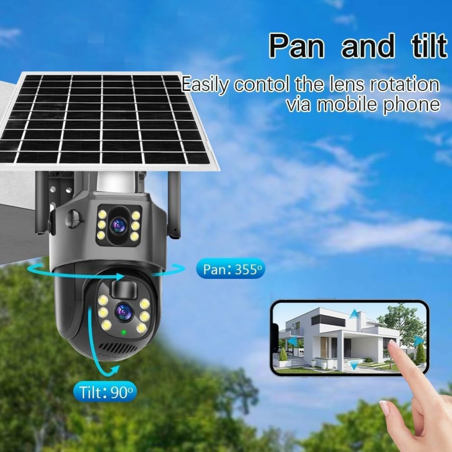 Solar Two Screens Camera Outdoor Solar | 4G Dual Lens 4MP HD CCTV Security Camera with Color Night Vision, 355° Pan 90° Tilt, IP66 Waterproof