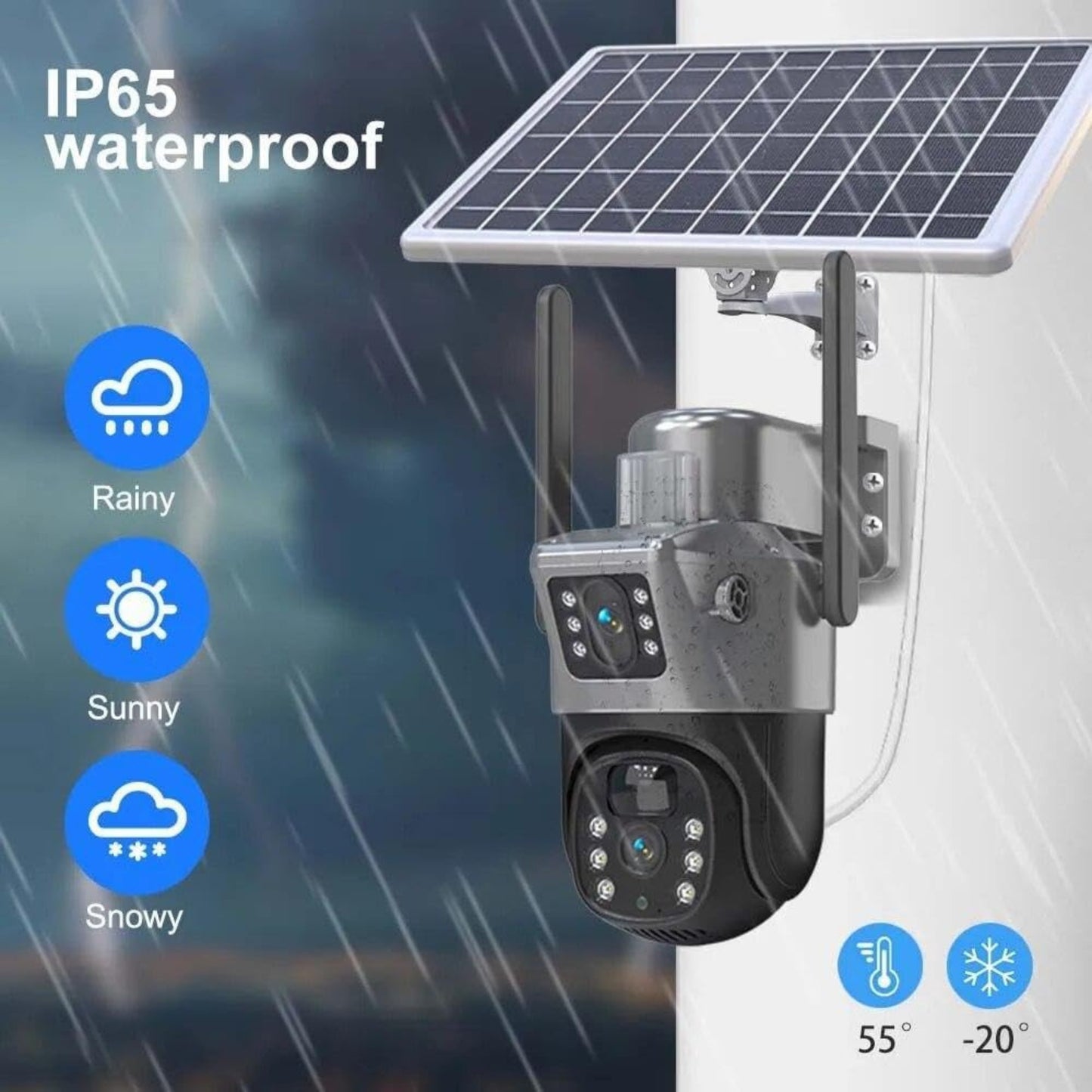 Solar Two Screens Camera Outdoor Solar | 4G Dual Lens 4MP HD CCTV Security Camera with Color Night Vision, 355° Pan 90° Tilt, IP66 Waterproof