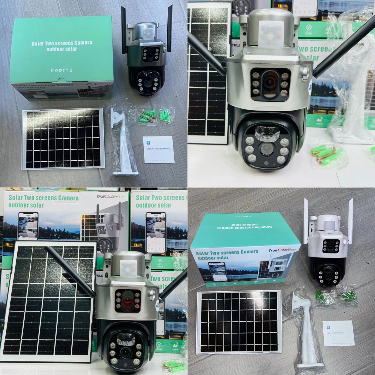 Solar Two Screens Camera Outdoor Solar | 4G Dual Lens 4MP HD CCTV Security Camera with Color Night Vision, 355° Pan 90° Tilt, IP66 Waterproof