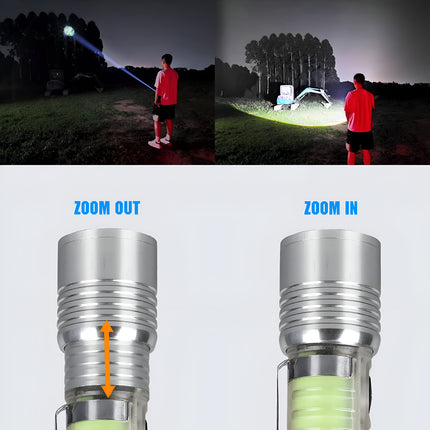 Multifunctional Zoom Flashlight | Rechargeable Zoomable Torch with 8 Modes, Solar & Type-C Fast Charging