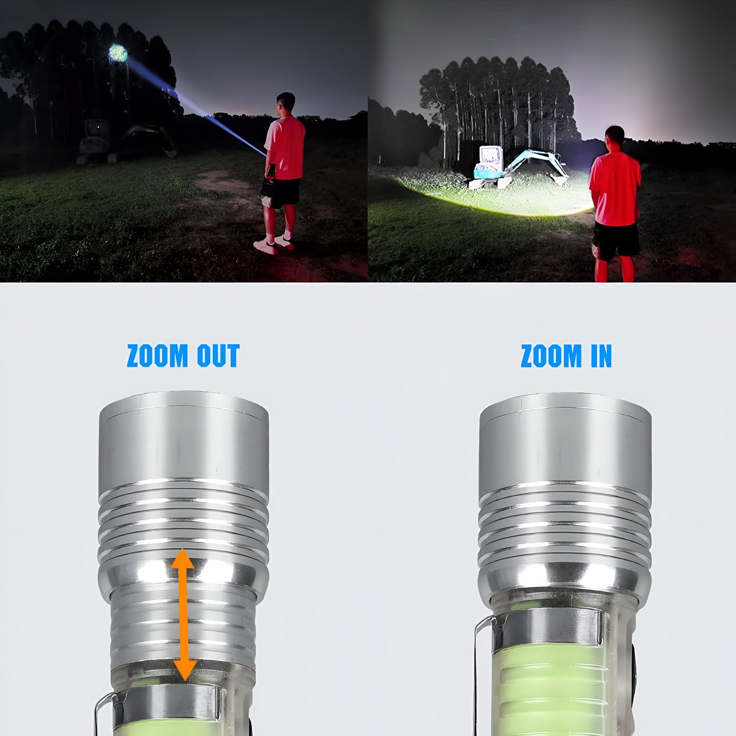 Multifunctional Zoom Flashlight | Rechargeable Zoomable Torch with 8 Modes, Solar & Type-C Fast Charging