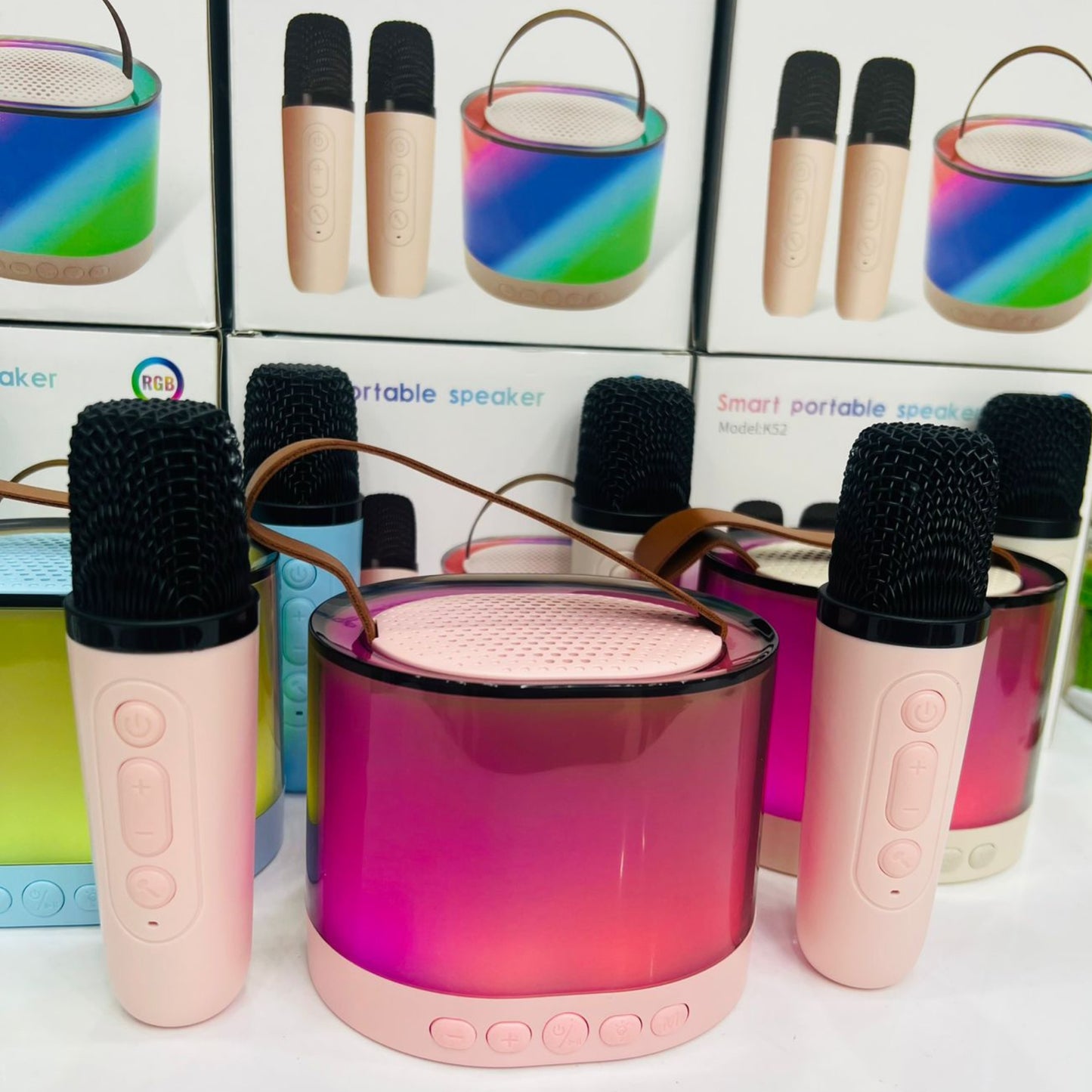 K52 RGB Light Karaoke Machine with 2 Wireless Mics | Smart Portable Bluetooth 5.3 Speaker with Hi-Fi Sound & LED Lights