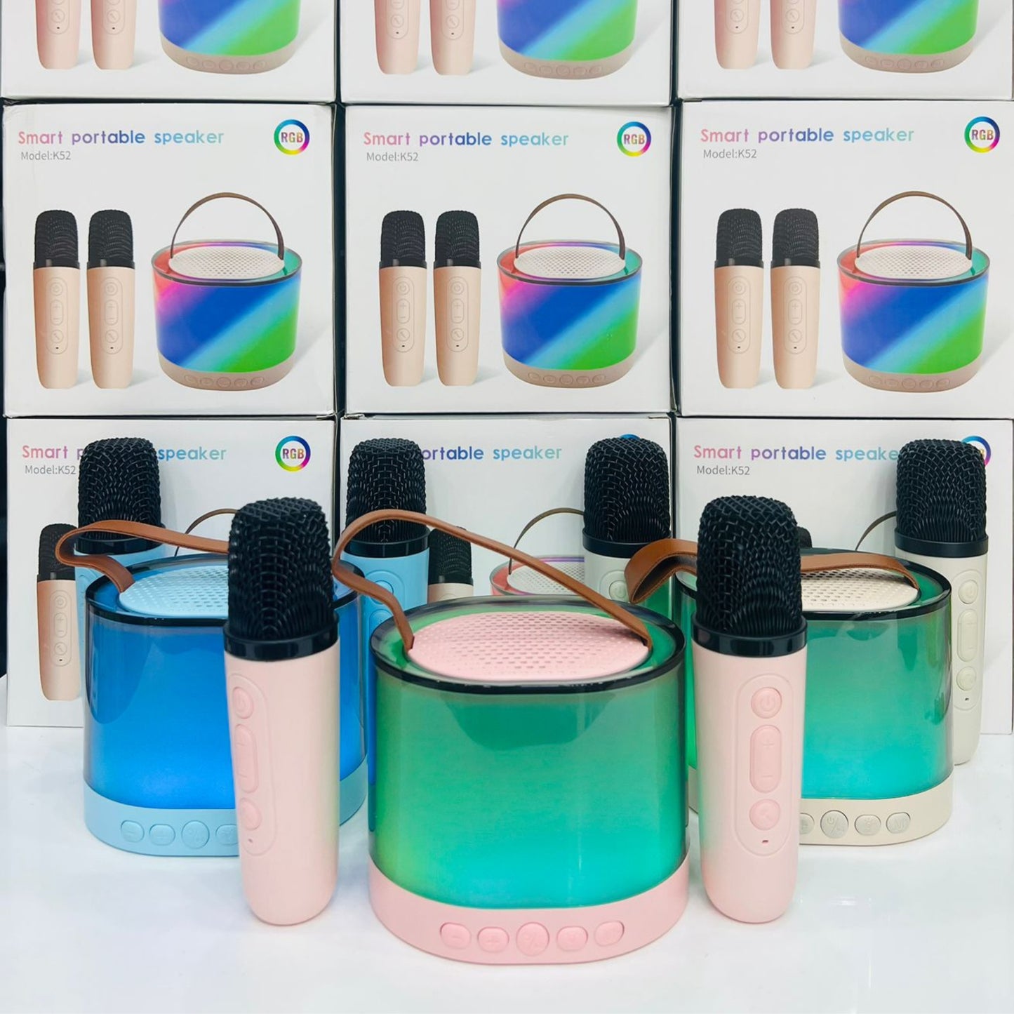 K52 RGB Light Karaoke Machine with 2 Wireless Mics | Smart Portable Bluetooth 5.3 Speaker with Hi-Fi Sound & LED Lights