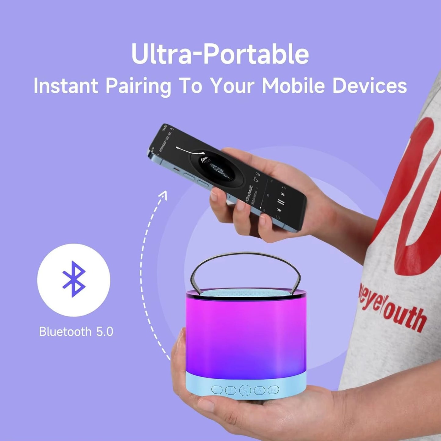 K52 RGB Light Karaoke Machine with 2 Wireless Mics | Smart Portable Bluetooth 5.3 Speaker with Hi-Fi Sound & LED Lights