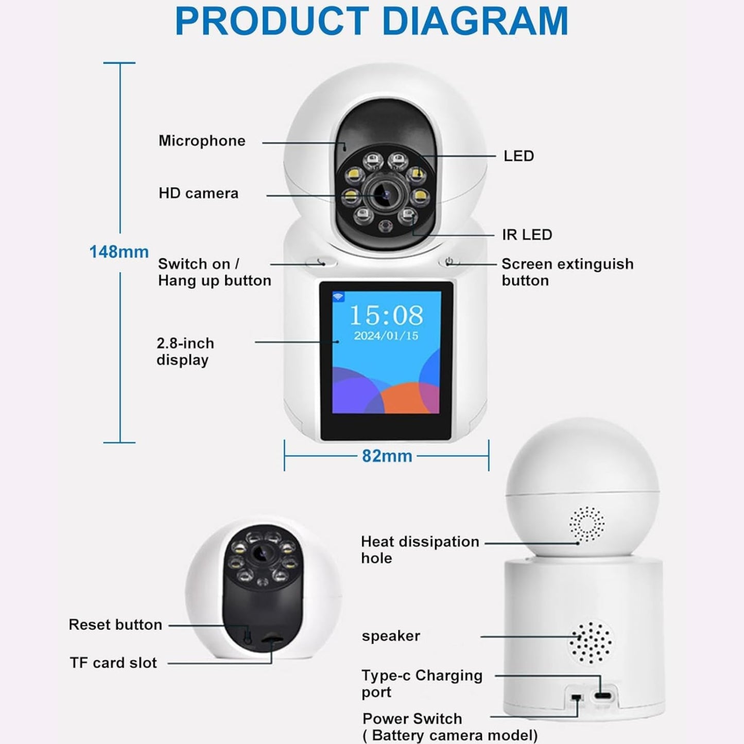 Video Calling Smart Camera | 2K HD Monitor with Motion Detection, Night Vision & Mobile Alerts