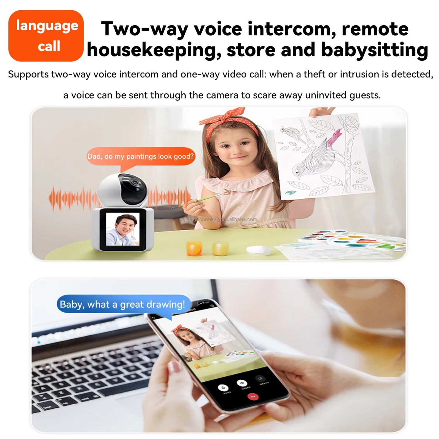 Video Calling Smart Camera with Full HD Display, AI Auto Tracking & Two-Way Audio – Ideal Baby Monitor & Home Security WiFi Camera