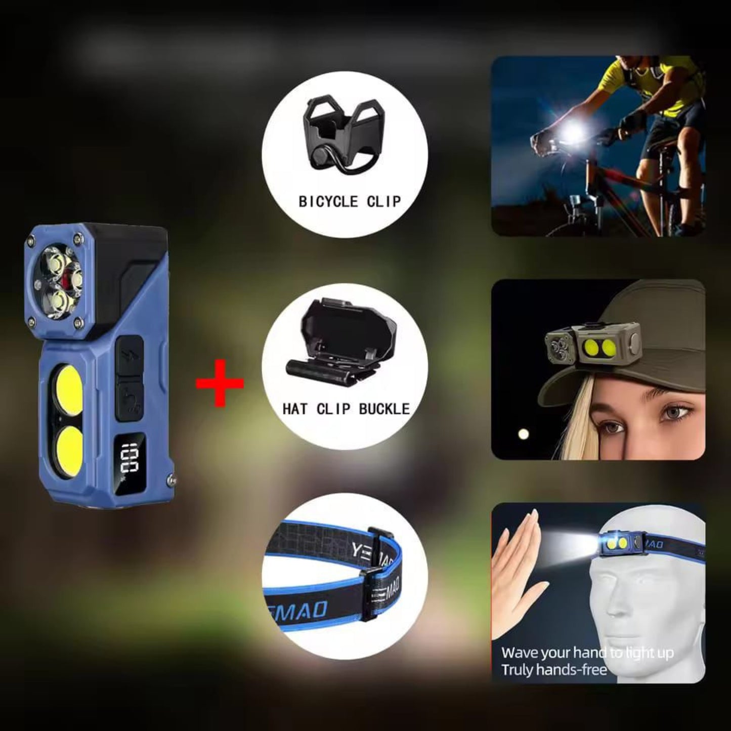 YEMAO T615 Mini Flashlight – Rechargeable EDC Light with 180° Rotating Head, Magnetic Base & Hands-Free Motion Sensor