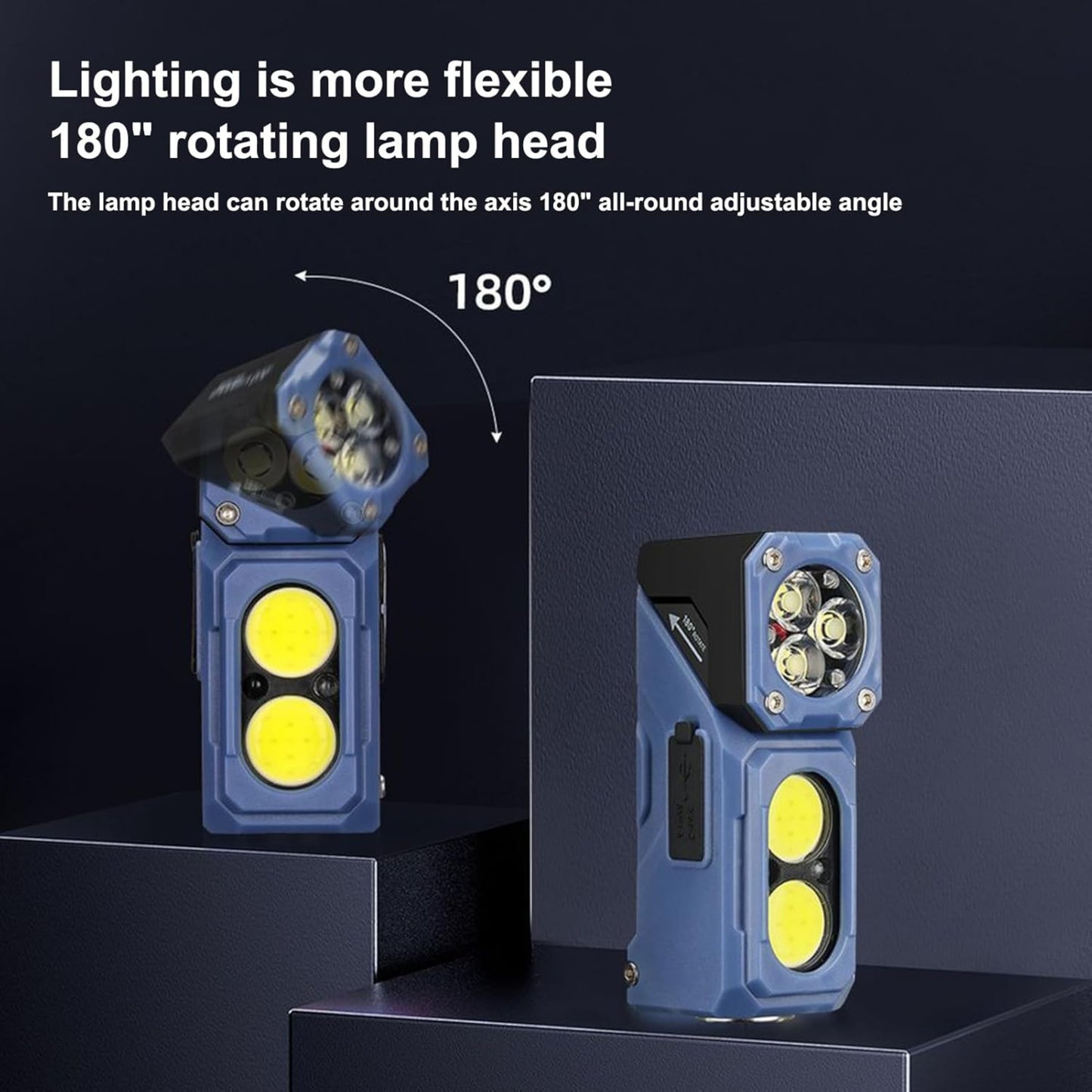 YEMAO T615 Mini Flashlight – Rechargeable EDC Light with 180° Rotating Head, Magnetic Base & Hands-Free Motion Sensor