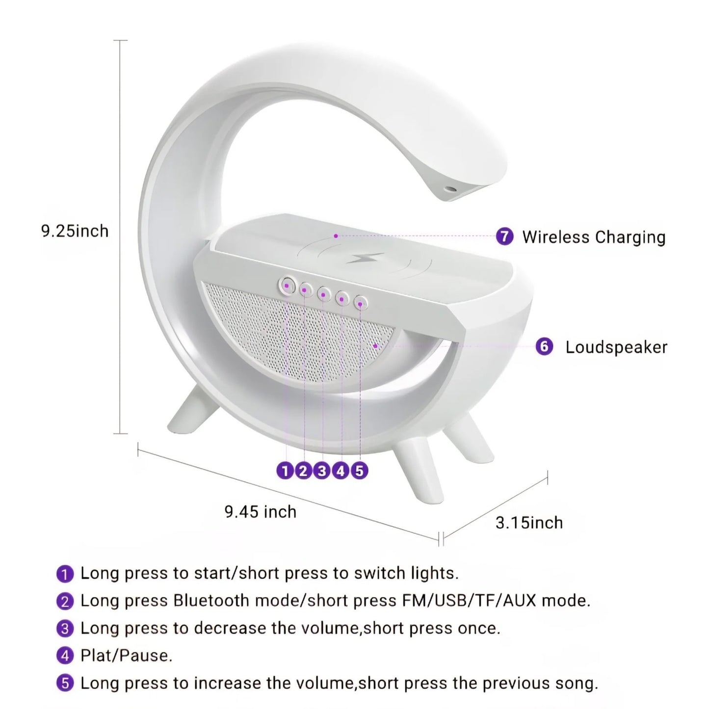 G-Lamp BT 2301 LED Wireless Charging Bluetooth Speaker – 3 in 1 Lamp + Charger + Speaker