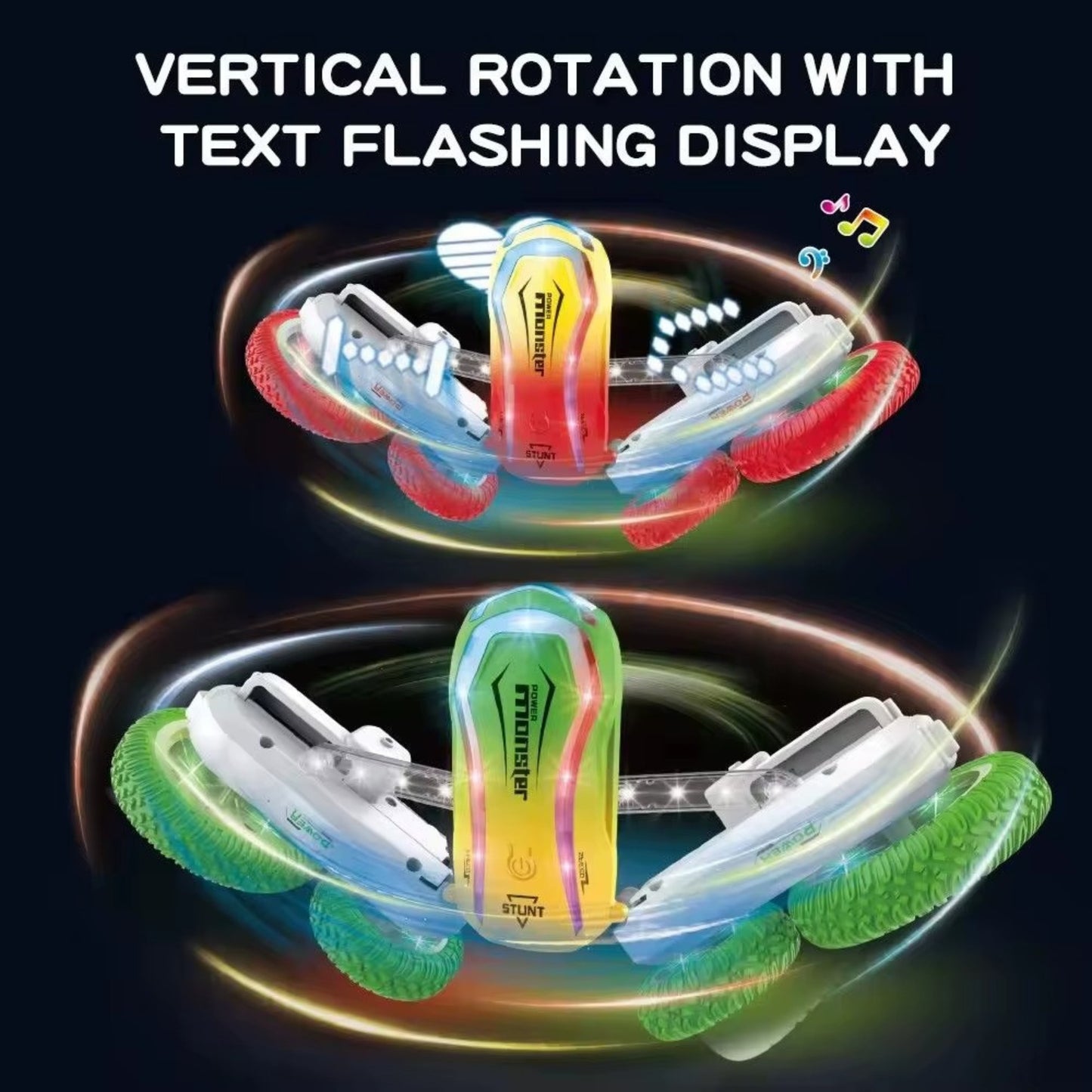 Stunt Car LED Word Show 360° Spinning RC Car with Music & Lights | Rechargeable Remote Control Car for Kids