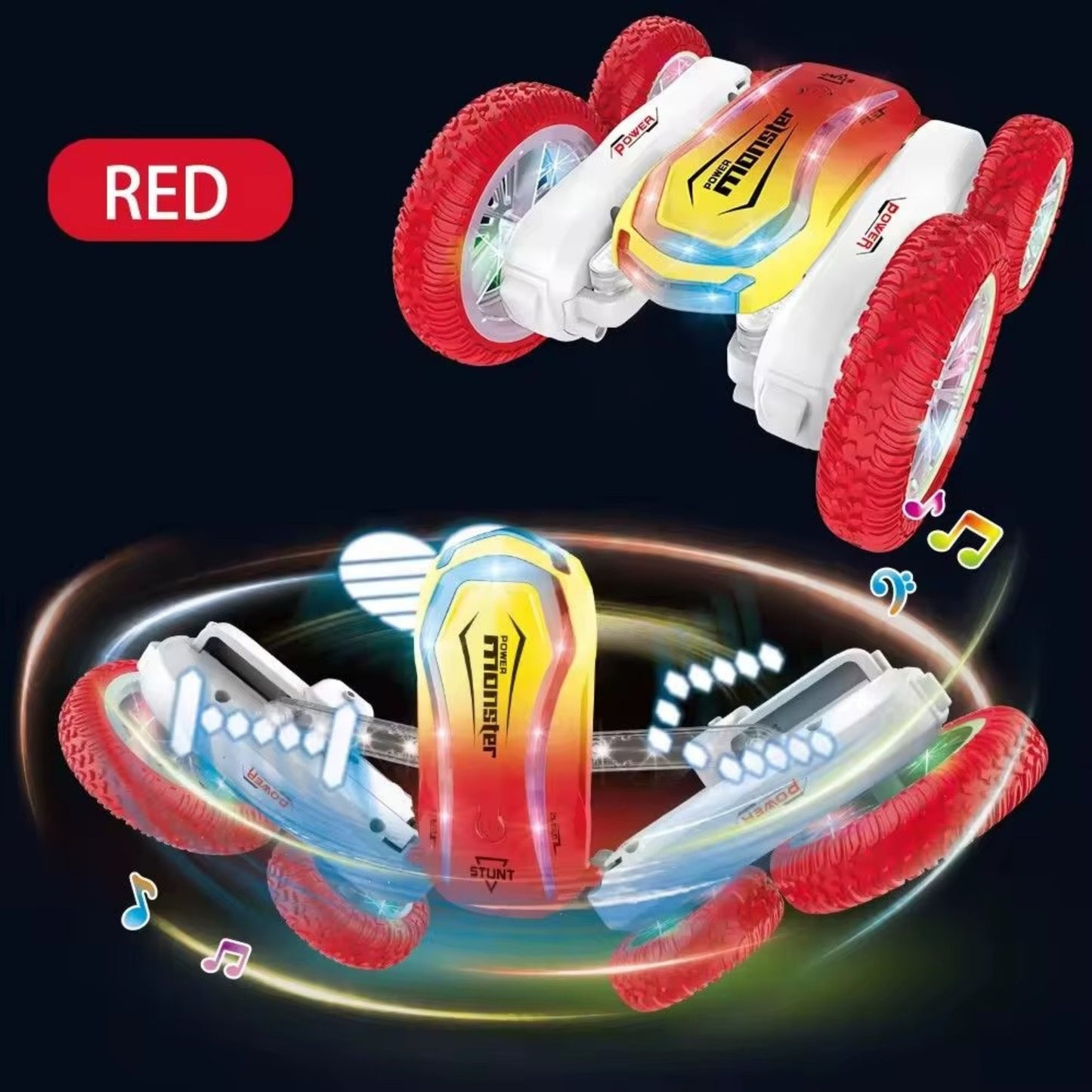 Stunt Car LED Word Show 360° Spinning RC Car with Music & Lights | Rechargeable Remote Control Car for Kids