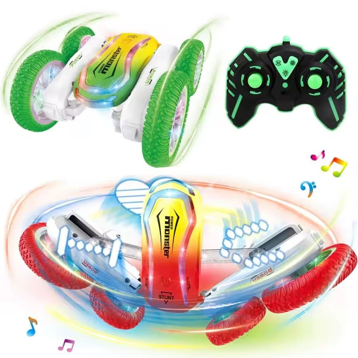 Stunt Car LED Word Show 360° Spinning RC Car with Music & Lights | Rechargeable Remote Control Car for Kids