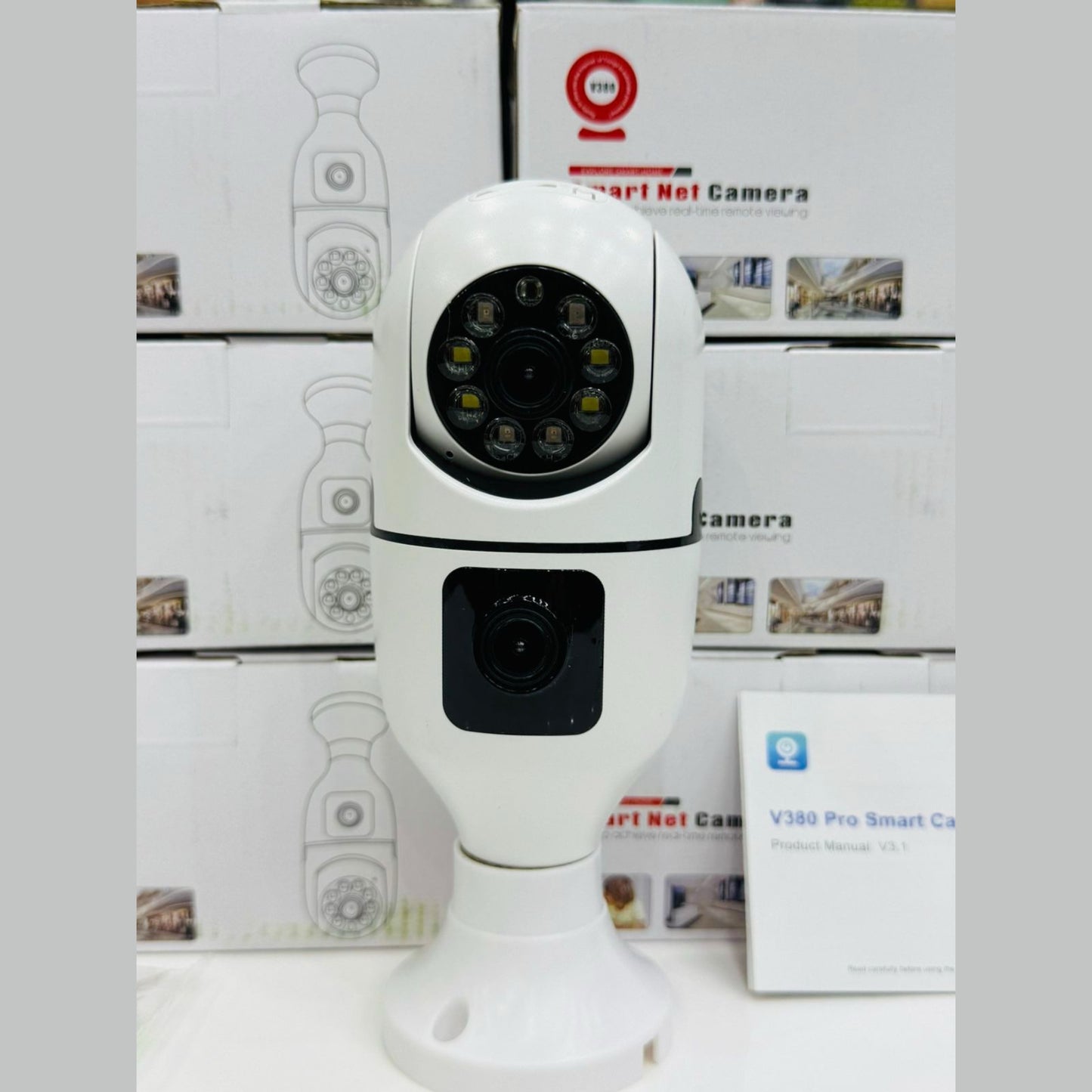 V380 Smart Net WiFi Dual Lens 1080P Security Camera | 360° Panoramic Night Vision Bulb CCTV for Home & Office
