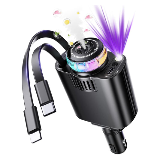 Starlight 5-in-1 Retractable Car Charger | 45W Fast Charging with LED Light & Built-in Air Freshener | Universal USB-C & iOS Compatibility