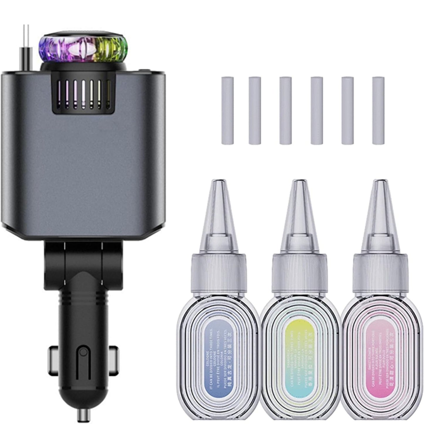 Starlight 5-in-1 Retractable Car Charger | 45W Fast Charging with LED Light & Built-in Air Freshener | Universal USB-C & iOS Compatibility