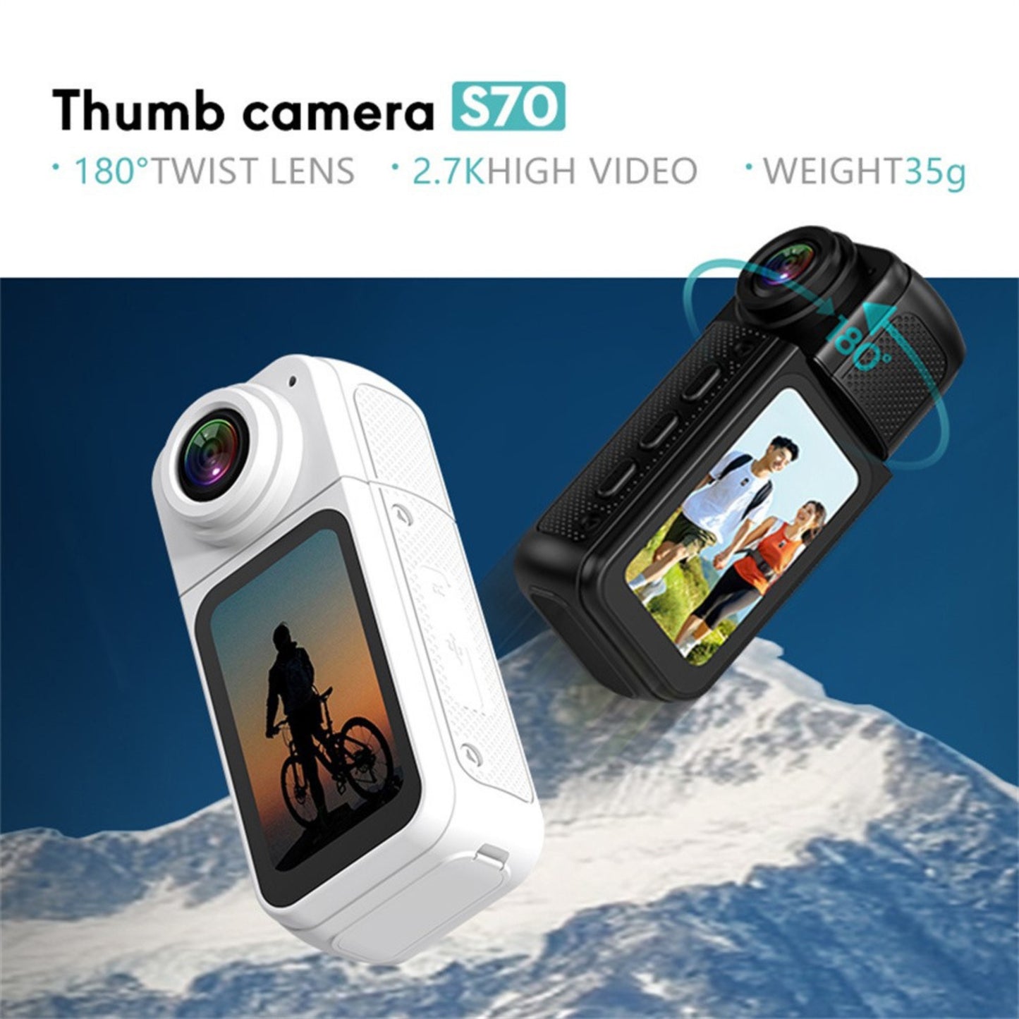 Thumb Action Camera 2.7K HD | 180° Rotating Lens | WiFi DV Mini Sports & Vlogging Camera with Magnetic Mount