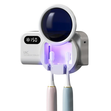 Smart UV Toothbrush Sterilizer with Quick Drying Fan & Automatic Toothpaste Dispenser | Wall Mounted Toothbrush Holder with Digital Display & Rechargeable Battery