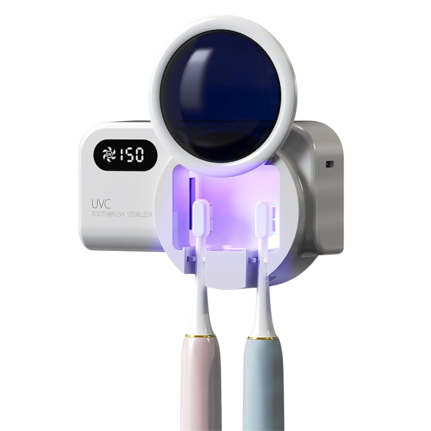 Smart UV Toothbrush Sterilizer with Quick Drying Fan & Automatic Toothpaste Dispenser | Wall Mounted Toothbrush Holder with Digital Display & Rechargeable Battery