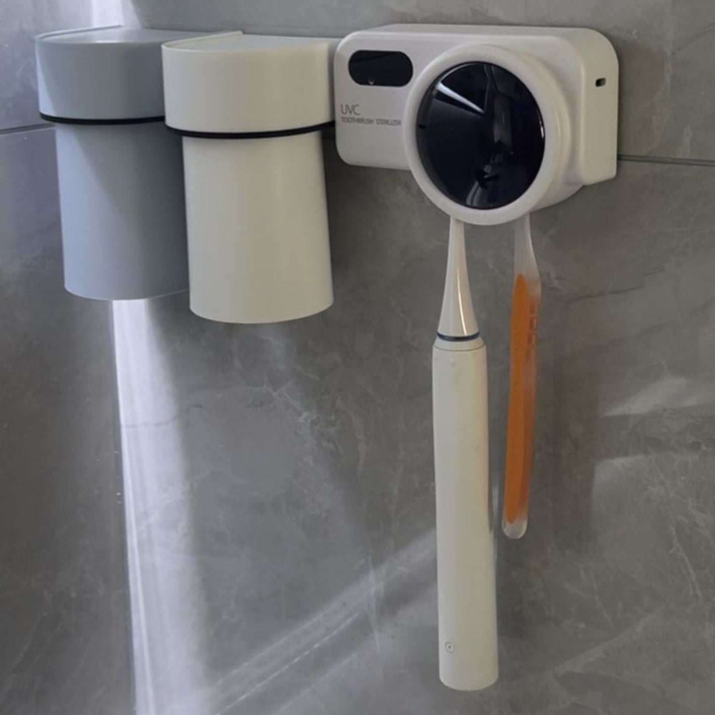 Smart UV Toothbrush Sterilizer with Quick Drying Fan & Automatic Toothpaste Dispenser | Wall Mounted Toothbrush Holder with Digital Display & Rechargeable Battery