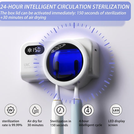 Smart UV Toothbrush Sterilizer with Quick Drying Fan & Automatic Toothpaste Dispenser | Wall Mounted Toothbrush Holder with Digital Display & Rechargeable Battery