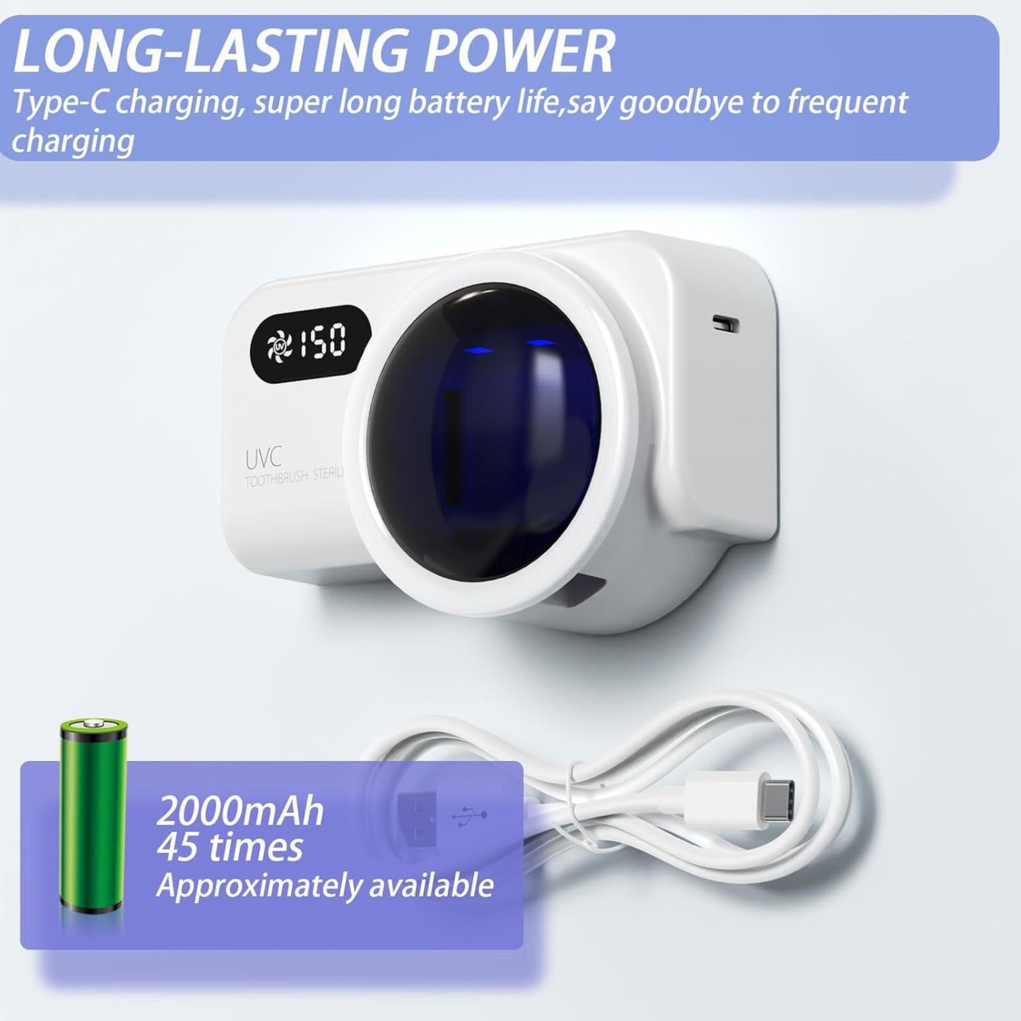 Smart UV Toothbrush Sterilizer with Quick Drying Fan & Automatic Toothpaste Dispenser | Wall Mounted Toothbrush Holder with Digital Display & Rechargeable Battery